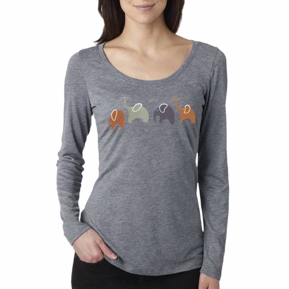 NEW ALLEY DESIGNS happy elephant family scoop neck t-shirt in gray